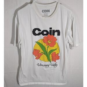 COIN Uncanny Valley Tour T Shirt Size L White Graphic Band Tee Concert Merch